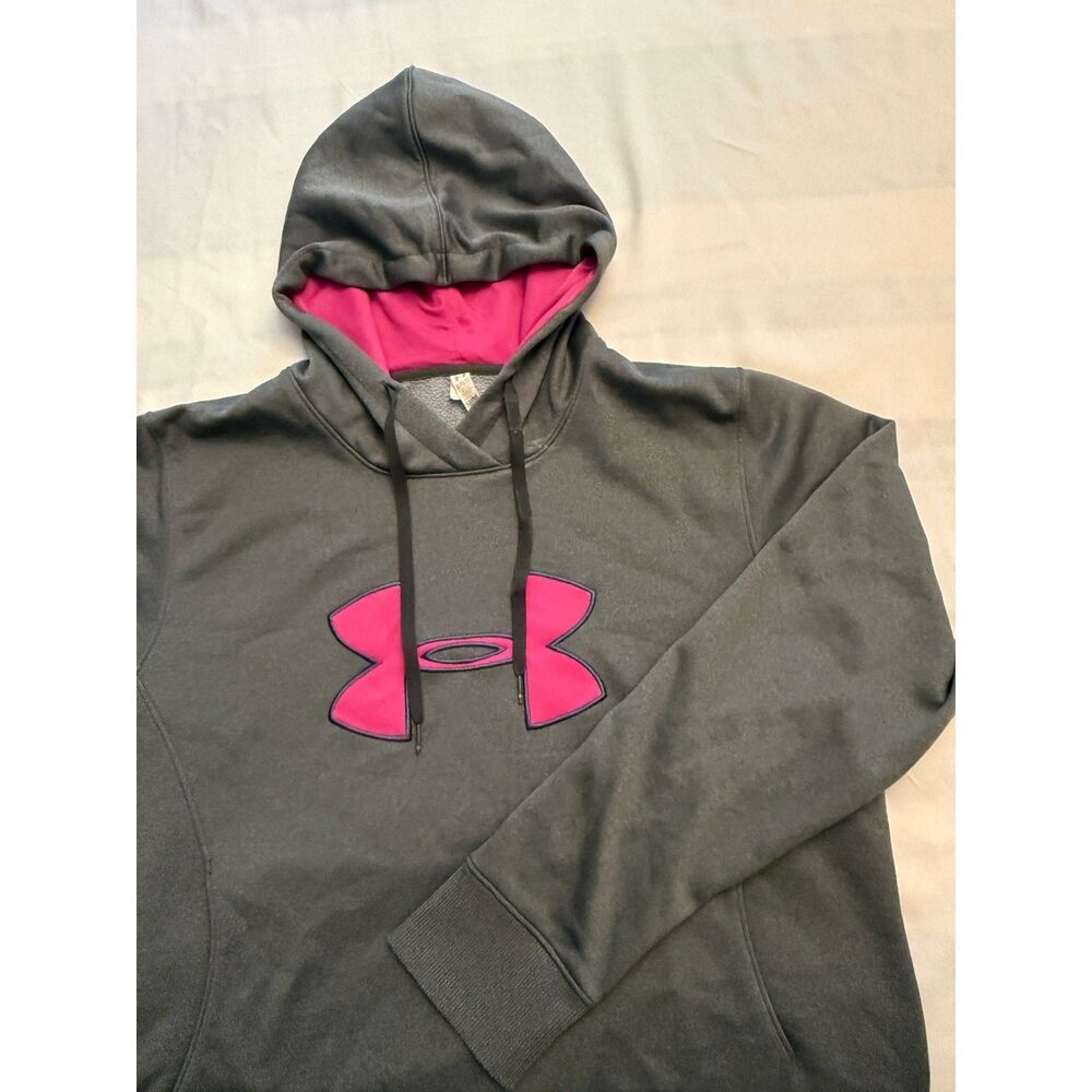 Under Armour Storm ColdGear Hoodie Womens XL Gray Pink Logo Pullover Sweatshirt
